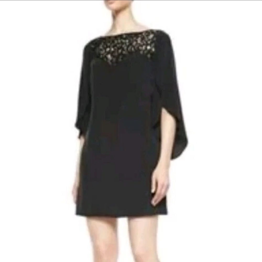 Milly Black 100% Silk Lace Butterfly Sleeve Mini Dress Size 4 S Timeless Chic